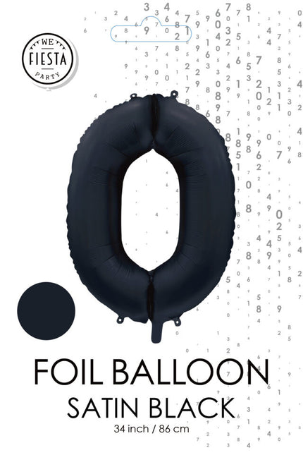 Czarny balon z numerem 0 Rok Połysk 86 cm
