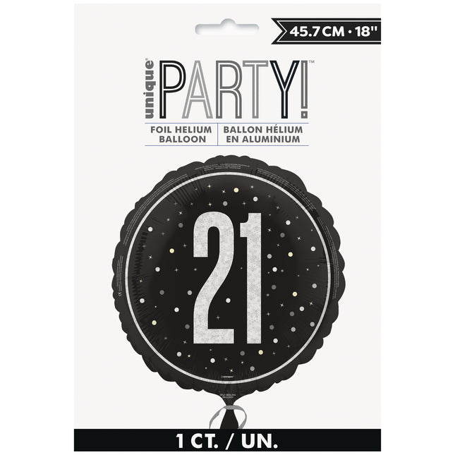 Balon helowy na 21 lat czarny pusty 45 cm