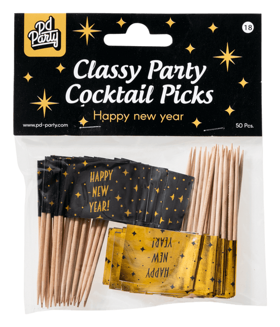 Patyczki koktajlowe Szczęśliwego Nowego Roku 6,5cm 50szt