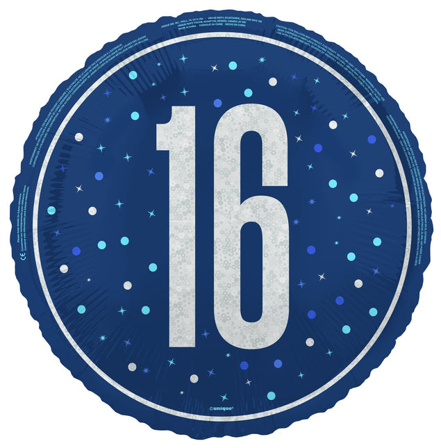 Balon helowy 16 lat niebieski pusty 45 cm