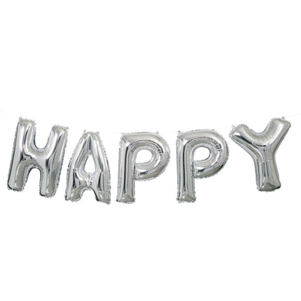 Balon foliowy Happy Birthday srebrny pusty 4,31 m