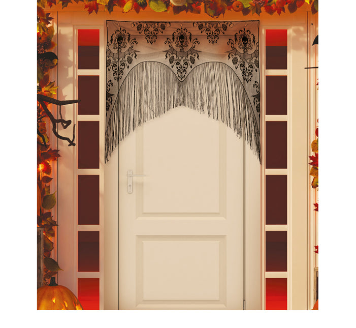 Czarna kurtyna drzwiowa na Halloween ze sznurkami