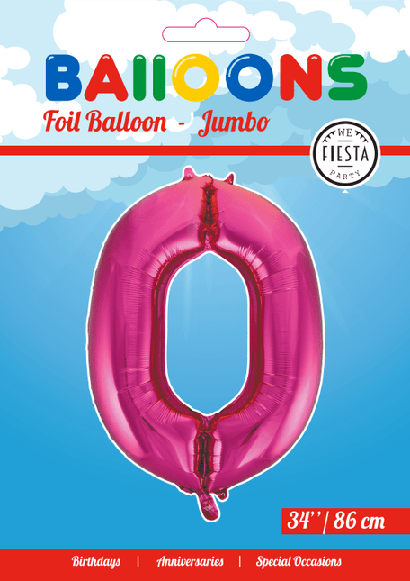 Folie Ballon Cijfer 0 Fuchsia XL 86cm leeg van WeFiesta koop je bij Partywinkel