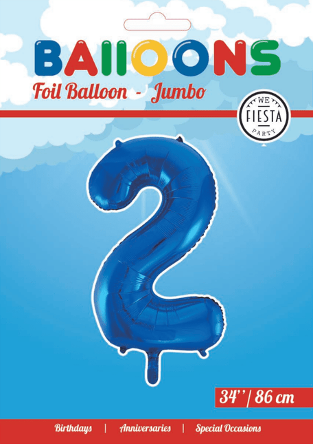 Folie Ballon Cijfer 2 Blauw XL 86cm leeg van WeFiesta koop je bij Partywinkel