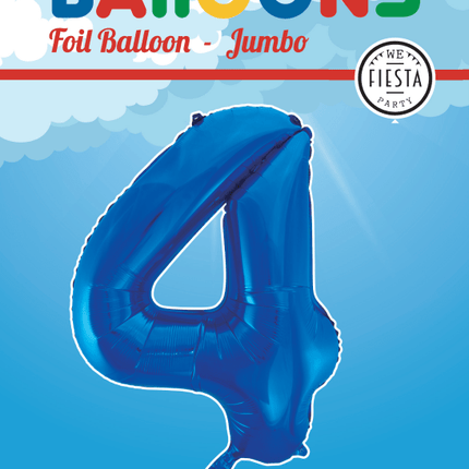 Folie Ballon Cijfer 4 Blauw XL 86cm leeg van WeFiesta koop je bij Partywinkel