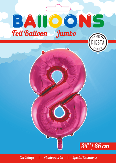 Folie Ballon Cijfer 8 Fuchsia XL 86cm leeg van WeFiesta koop je bij Partywinkel