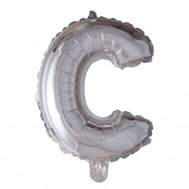 Folie Ballon Letter C Zilver 41cm met Rietje van WeFiesta koop je bij Partywinkel