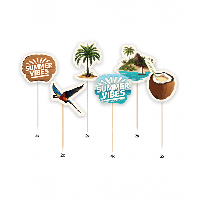 Gekleurde Cocktailprikkers Summer Vibes 6,5cm 6st van Paper Dreams koop je bij Partywinkel