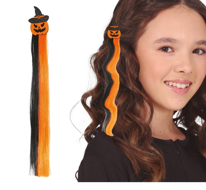 Halloween Hair Extension Zwart Oranje 40cm van Fiestas Guirca koop je bij Partywinkel
