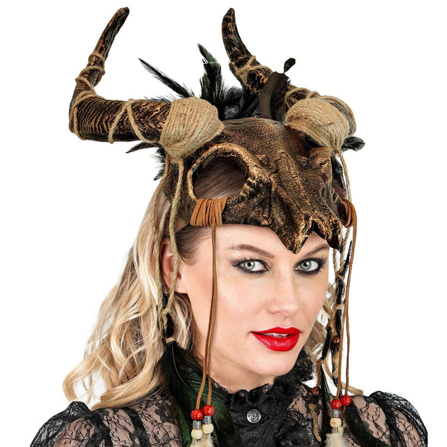 Halloween Masker Schedel Met Veren van Widmann koop je bij Partywinkel