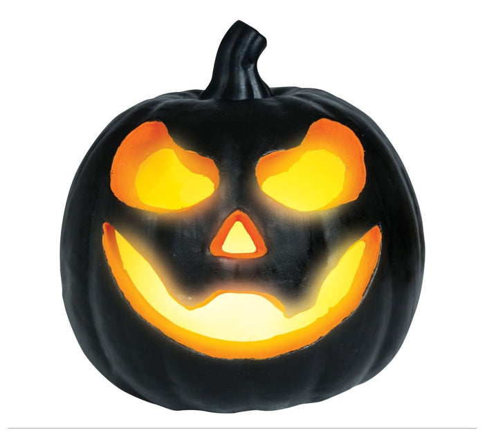 Halloween Tafeldecoratie Zwart Pompoen Met Licht 16cm van Fiestas Guirca koop je bij Partywinkel