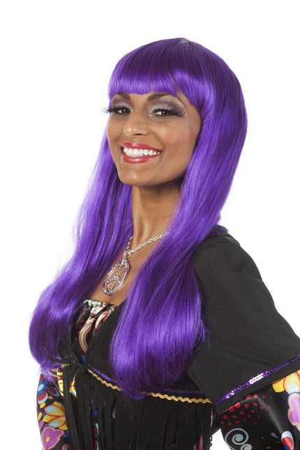 Paars Pruik Lange Bobline Deluxe van Wilbers & Wilbers koop je bij Partywinkel