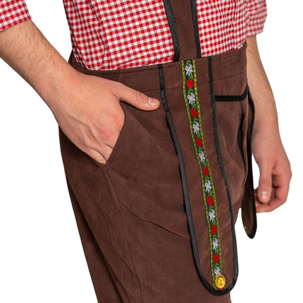 Lederhose Johann met Verstelbare Bretels Donkerbruin Lang van Partychimp koop je bij Partywinkel