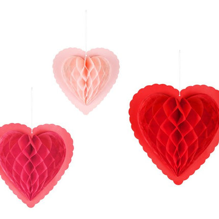 Hartjes Honeycombs Rood Roze 30cm 3st van Partydeco koop je bij Partywinkel