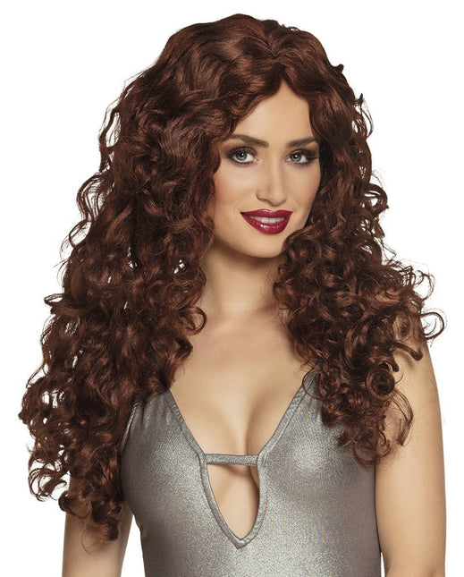 Pruik Lang Haar Krul Bruin van Boland koop je bij Partywinkel