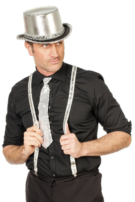 Zilveren Stropdas Pailletten van Wilbers & Wilbers koop je bij Partywinkel