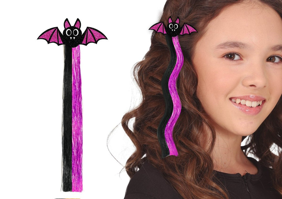 Vleermuis Hair Extension Zwart Paars 40cm van Fiestas Guirca koop je bij Partywinkel