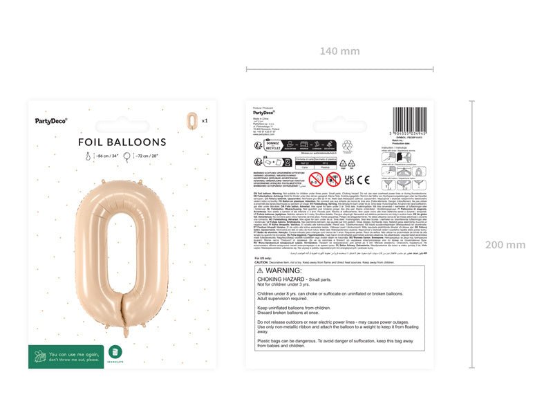 0 Jaar Cijfer Ballon Beige Leeg 72cm van Partydeco koop je bij Partywinkel
