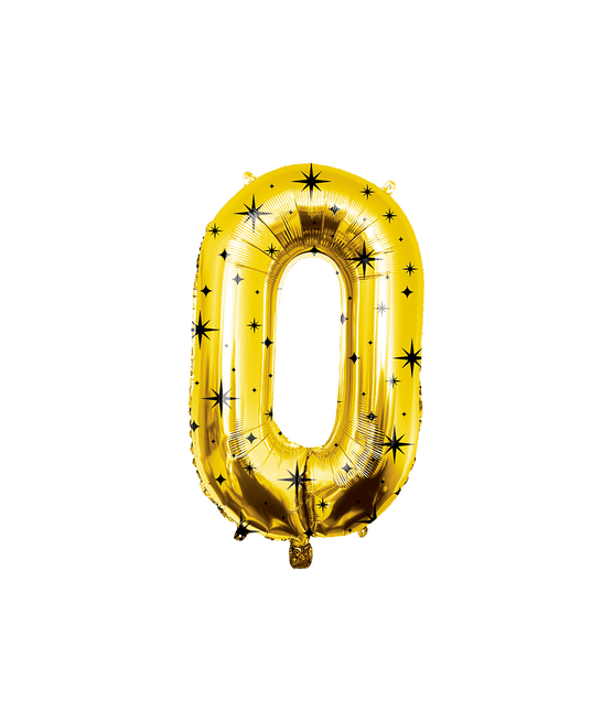 0 Jaar Cijfer Ballon Goud Zwart Sterren 86cm - Partywinkel - 8716764247170