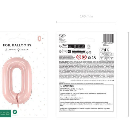 0 Jaar Cijfer Ballon Lichtroze Leeg 72cm van Partydeco koop je bij Partywinkel