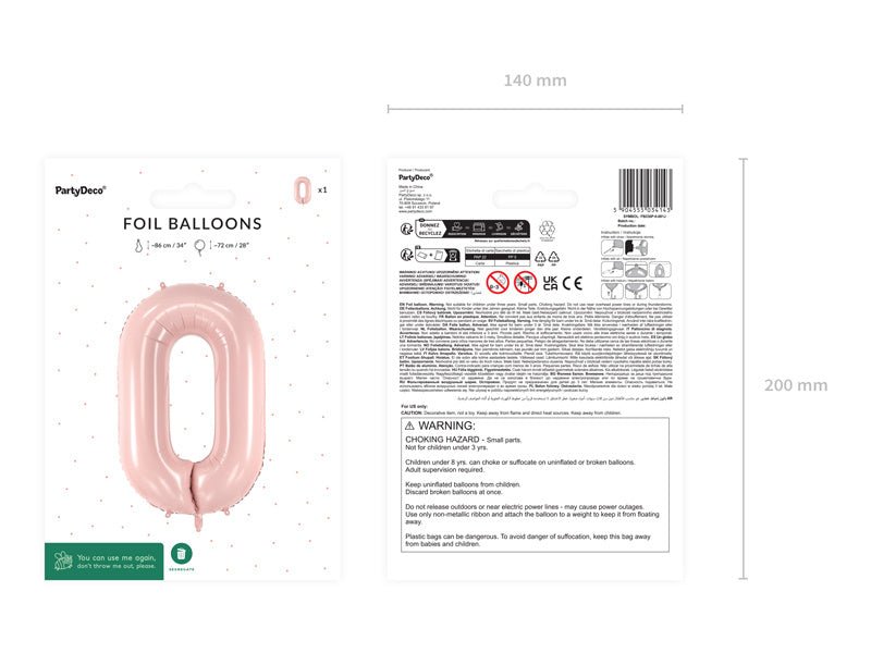 0 Jaar Cijfer Ballon Lichtroze Leeg 72cm van Partydeco koop je bij Partywinkel
