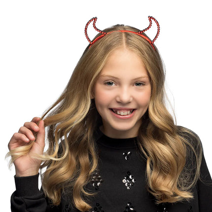 Opaska do włosów na Halloween Czerwony diabeł z brokatem