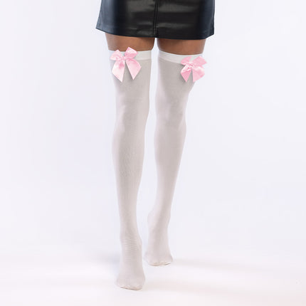 Para pończoch Bow biały/różowy