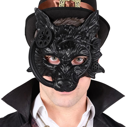 STEAMPUNKOWA MASKA WILKA CZARNA