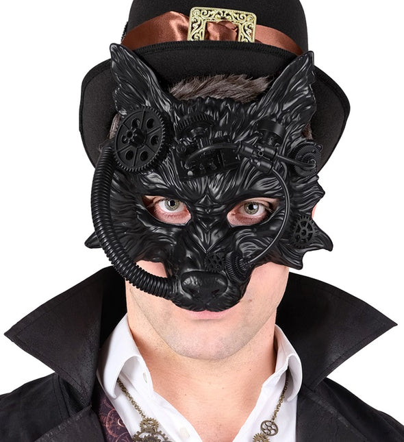 STEAMPUNKOWA MASKA WILKA CZARNA