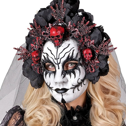 Maska Dia De Los Muertos Czarny Biały Welon