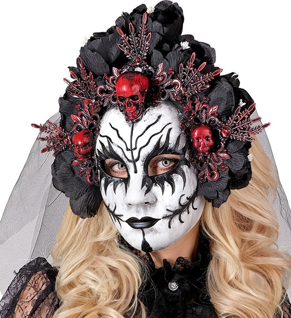 Maska Dia De Los Muertos Czarny Biały Welon