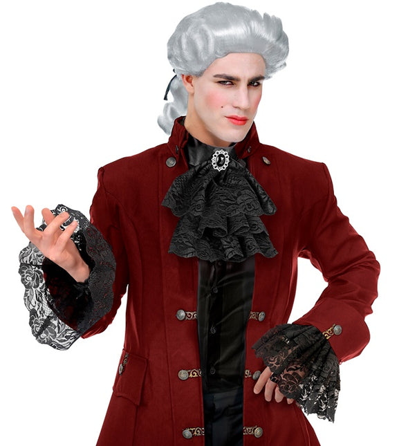 KORONKOWY ŻABOT Z KAMIENIAMI SZLACHETNYMI I MANKIETAMI - CZARNY