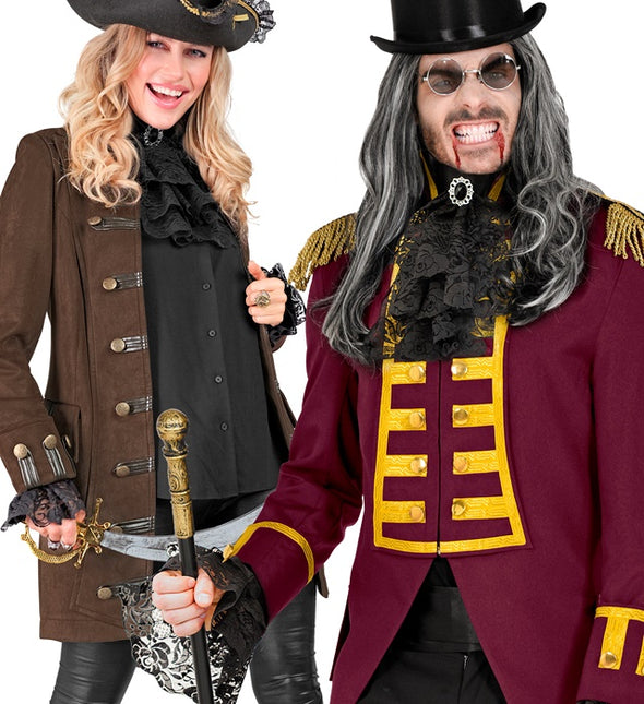 KORONKOWY ŻABOT Z KAMIENIAMI SZLACHETNYMI I MANKIETAMI - CZARNY