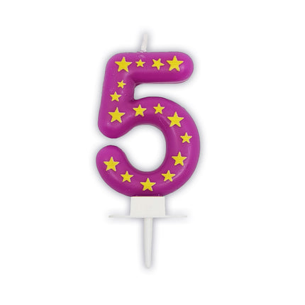 5-letnia świeczka różowa z gwiazdkami