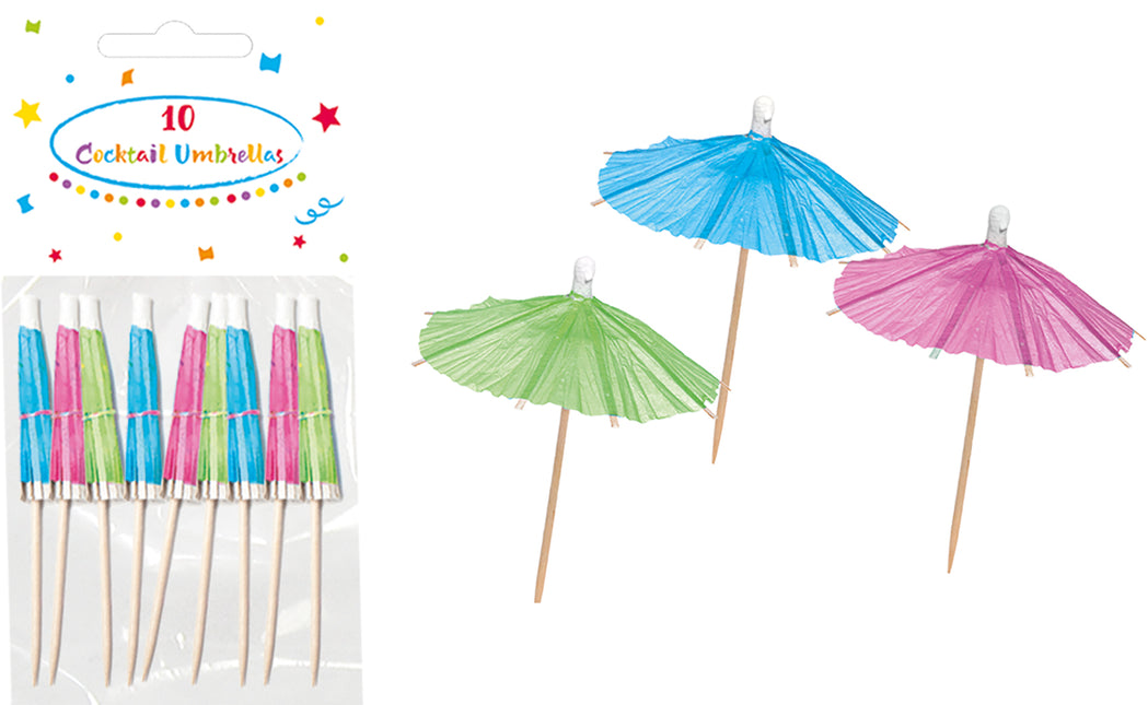 Wooden Products Unicolor Coctail Umbrellas Drewniane wykałaczki "fuksja, zieleń, niebieski" 10 szt.