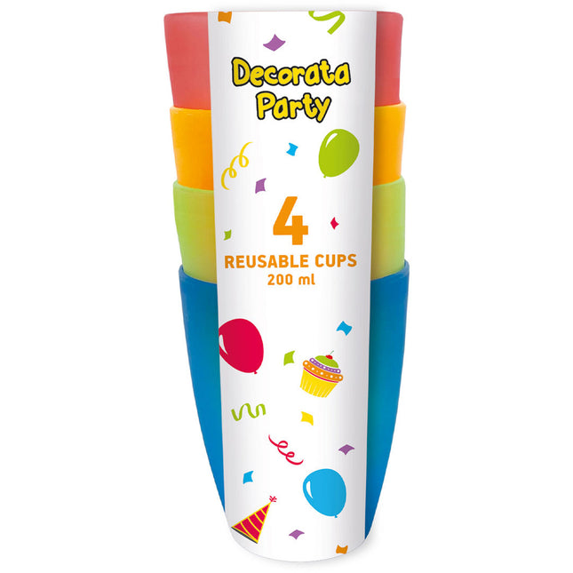 Party Reusable Products Półprzezroczyste kubki wielokrotnego użytku 220 ml 4 kolory 4St