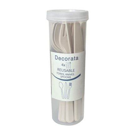Zestaw sztućców wielokrotnego użytku Party Reusable Products Beige (4 łyżki 4 widelce 4 noże) w tubie 1St