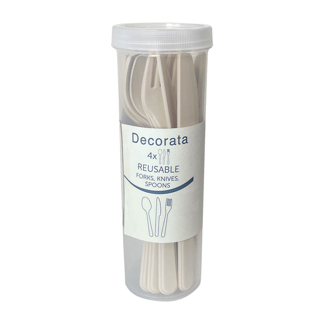Zestaw sztućców wielokrotnego użytku Party Reusable Products Beige (4 łyżki 4 widelce 4 noże) w tubie 1St