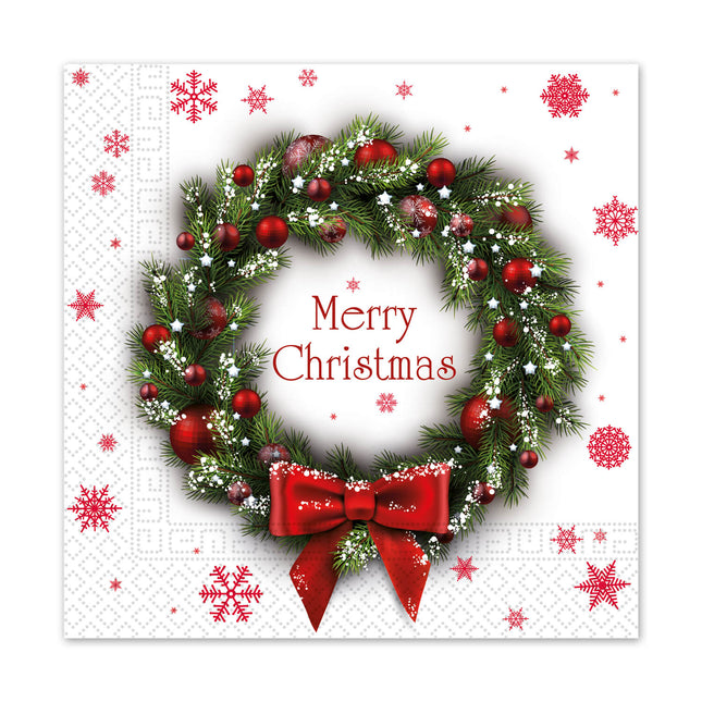 3 warstwowe serwetki papierowe 3 warstwowe serwetki papierowe 33X33Cm Merry Xmas Wreath 20St