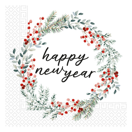 3 warstwowe serwetki papierowe 3 warstwowe serwetki papierowe 33X33Cm Happy New Year Wreath 20St