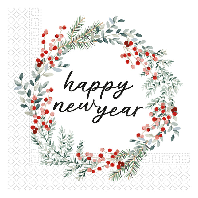 3 warstwowe serwetki papierowe 3 warstwowe serwetki papierowe 33X33Cm Happy New Year Wreath 20St