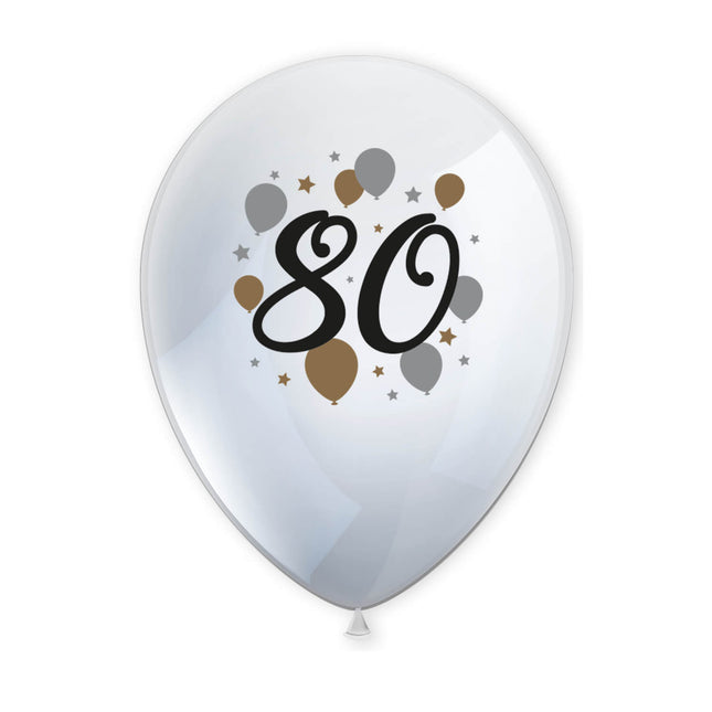 Balony lateksowe z nadrukiem Milestone Happy Birthday"80" 6St