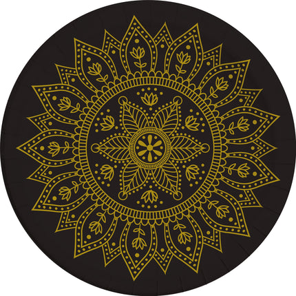 Złoto-czarne talerze Mandala 23cm 8szt
