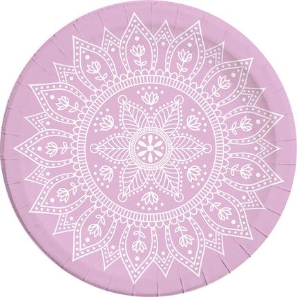 Różowe talerze Mandala 23cm 8szt