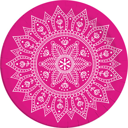 Talerze fuksja mandala 23cm 8szt