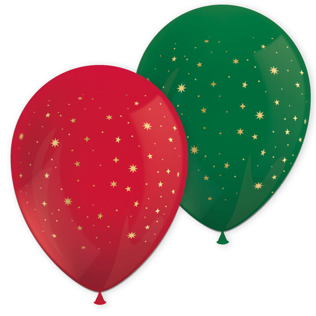 Balony lateksowe z nadrukiem świątecznego wieńca ostrokrzewu (3 zielone i 3 czerwone) 6 szt.