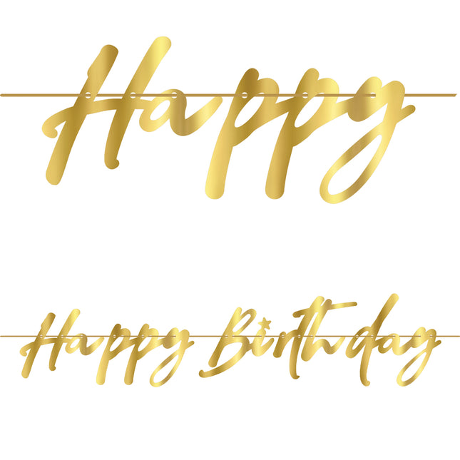 Papierowa girlanda Party Essentials Fsc "Happy Birthday" w metalicznym złotym kolorze 1St