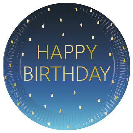 Złote Talerzyki Papierowe Happy Birthday Blue Fsc Next Generation Duże 23Cm 8St