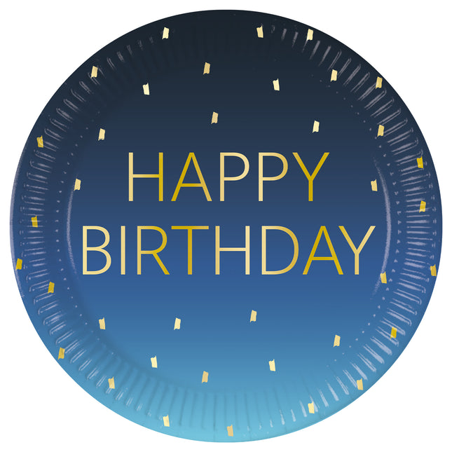 Złote Talerzyki Papierowe Happy Birthday Blue Fsc Next Generation Duże 23Cm 8St