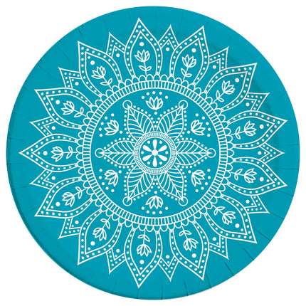 Turkusowe talerze Mandala 23cm 8szt